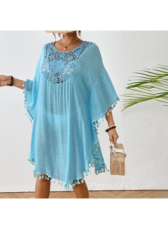 فستان الشاطئ 2024 بلوزة الشاطئ الكروشيه خياطة شرابة ملابس السباحة بي اللون الخارجي: 6518-أسود- - Image 5